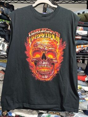 Y2K Harley Davidson Florida Flaming Skull Tank Top Size Xl